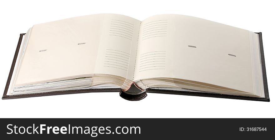 Photo album with empty page isolated on white background. Photo album with empty page isolated on white background