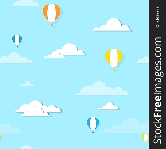 Air balloons in the clouds - seamless illustration. This is file of EPS10 format.