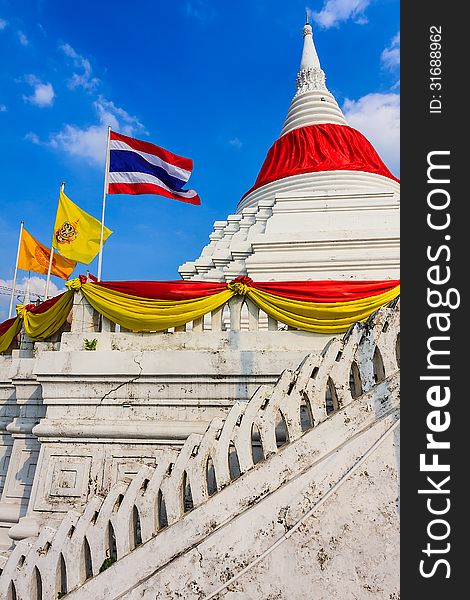 White Pagoda with red Silk, Nonthaburi Thailand