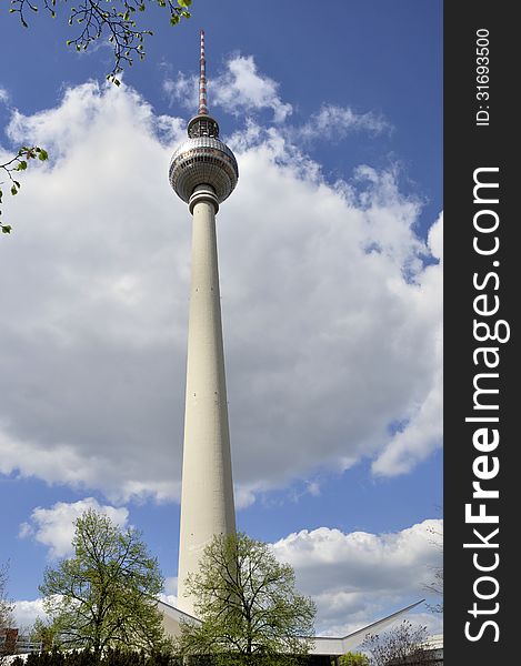 The television tower in Berlin, Alexander Platz; famous and reputed sightseeing site for tourists. The television tower in Berlin, Alexander Platz; famous and reputed sightseeing site for tourists.