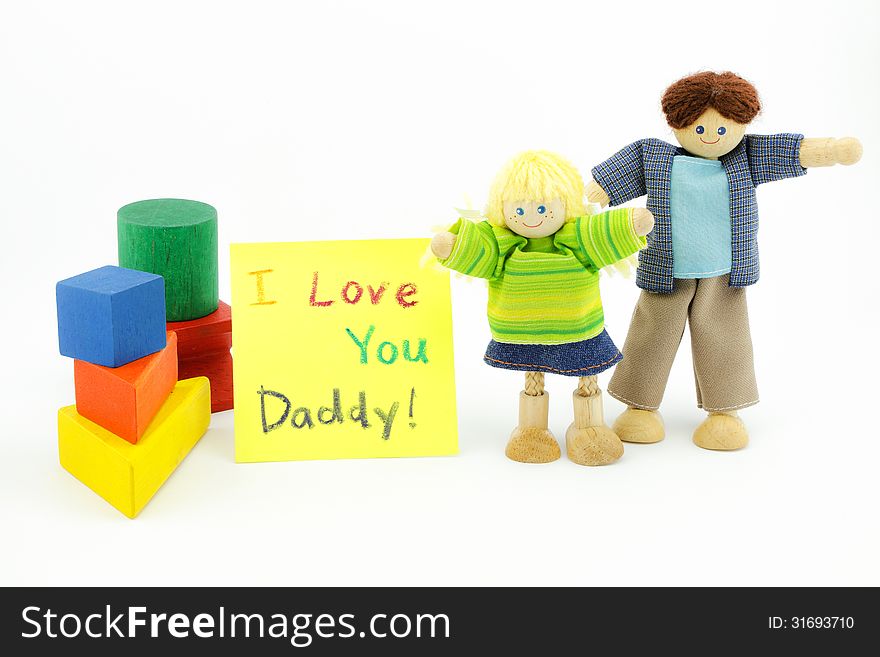 Father And Daughter Wooden Toys With Card