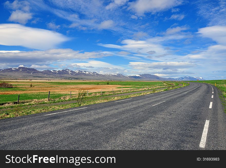 Winding road, mountain and horizon in Iceland. Winding road, mountain and horizon in Iceland