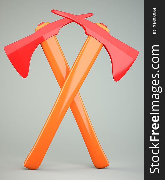 Two axes on grey background. 3d illustration