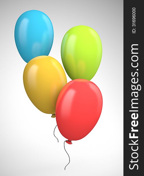 Four colored balloons. 3d illustration