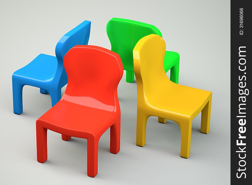 Four Colored Cartoon-styled Chairs