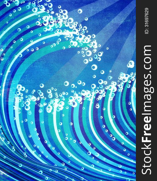 Abstract grunge sea waves illustration of blue color.