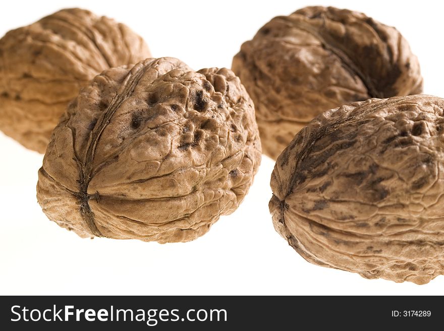 Walnuts isolated on the white background