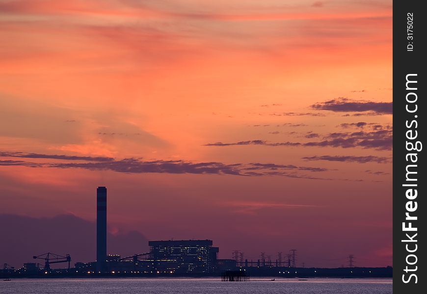 A electricity generating plant situation on the coast with direct access to ships bring fuel. A electricity generating plant situation on the coast with direct access to ships bring fuel.