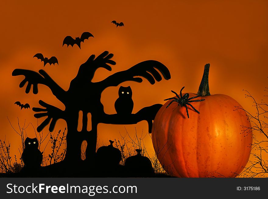 Spooky Tree With Pumpkin