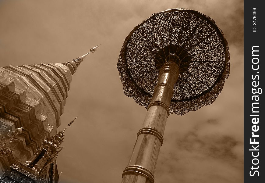 A photograph of the wat prathat temple at Doi Suthep mountain in Chiang Mai, Thailand. A photograph of the wat prathat temple at Doi Suthep mountain in Chiang Mai, Thailand