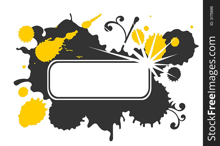The white frame on a background of black blots and yellow spots. The white frame on a background of black blots and yellow spots.