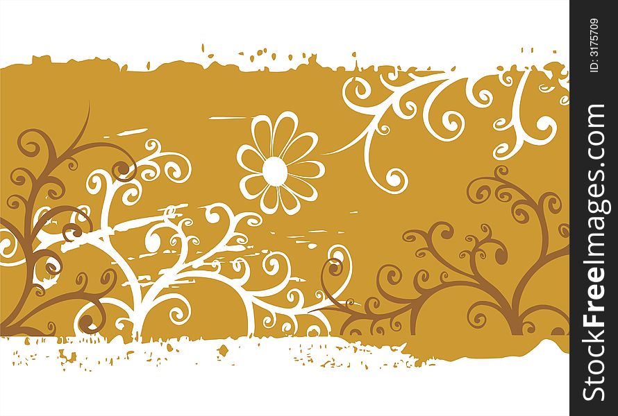 Bronze and white botanic silhouettes on a gold grunge background. Bronze and white botanic silhouettes on a gold grunge background.