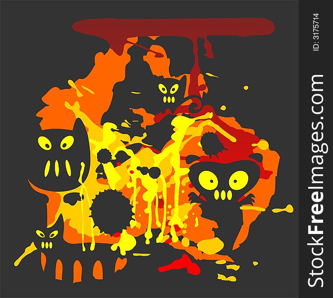 Halloween grunge black background with spots and monsters. Halloween grunge black background with spots and monsters.