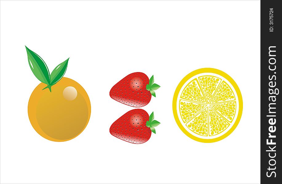 Orange, strawberry and lemon slice illustration. Orange, strawberry and lemon slice illustration