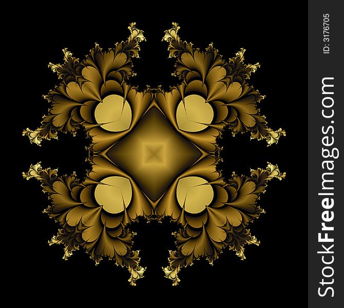 Abstract fractal image resembling a golden thorn medallion