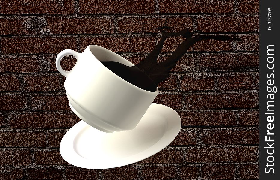 Cup of coffee on a background of a brick wall