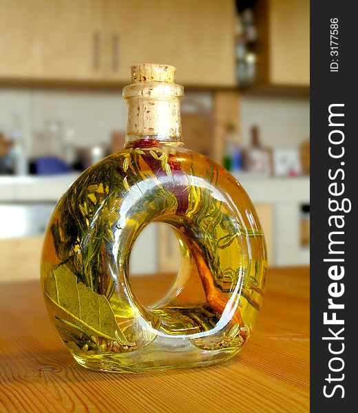 The bottle of seasoner in some oil