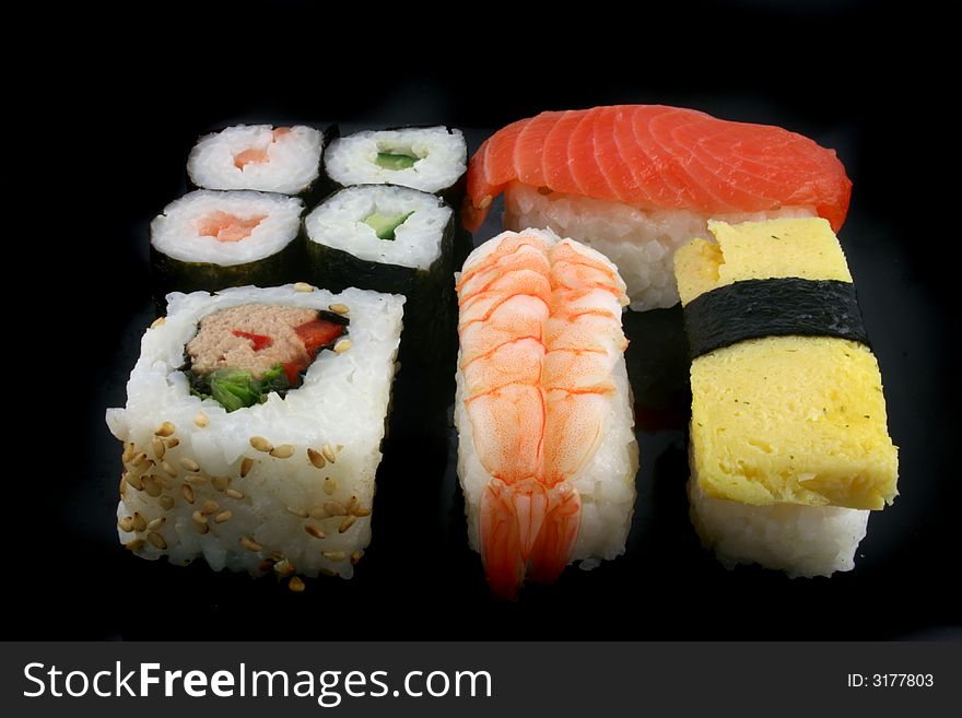 Isolated shot of Sushi on a Black Background