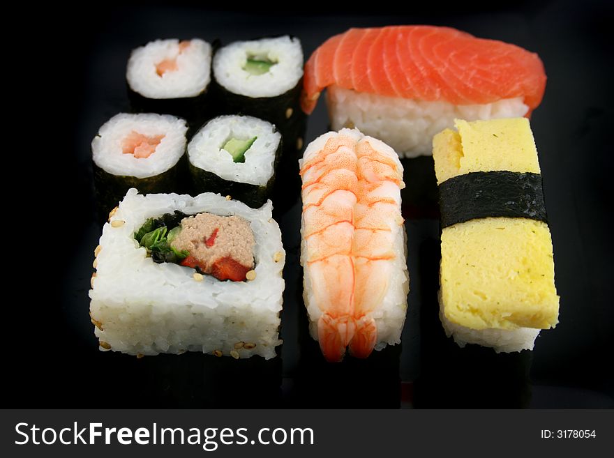 Isolated shot of Sushi on a Black Background