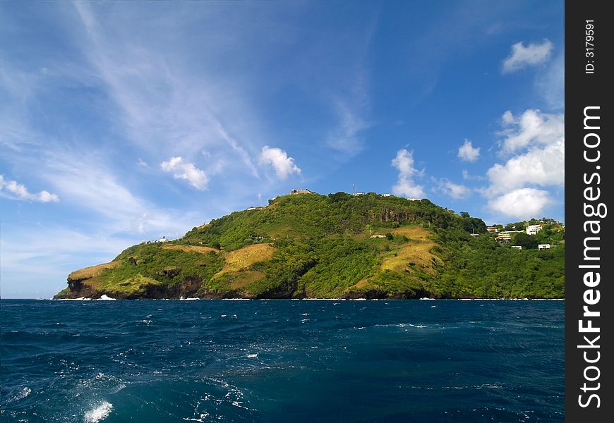 Green tropical island in the Carbbean sea. Green tropical island in the Carbbean sea