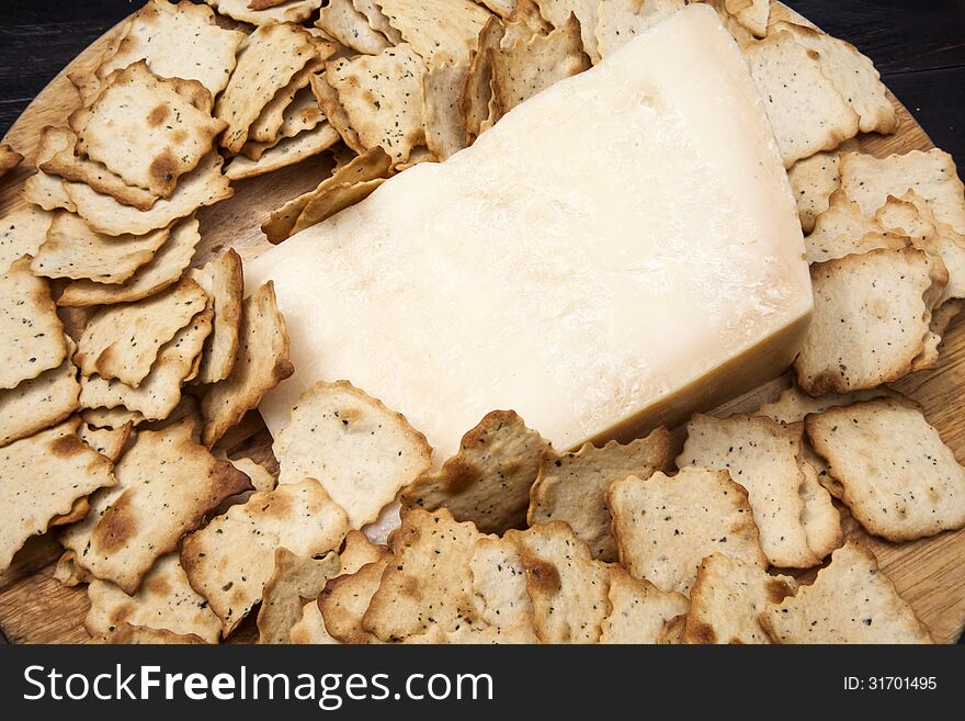 Appetizer of cheese and crackers. Appetizer of cheese and crackers