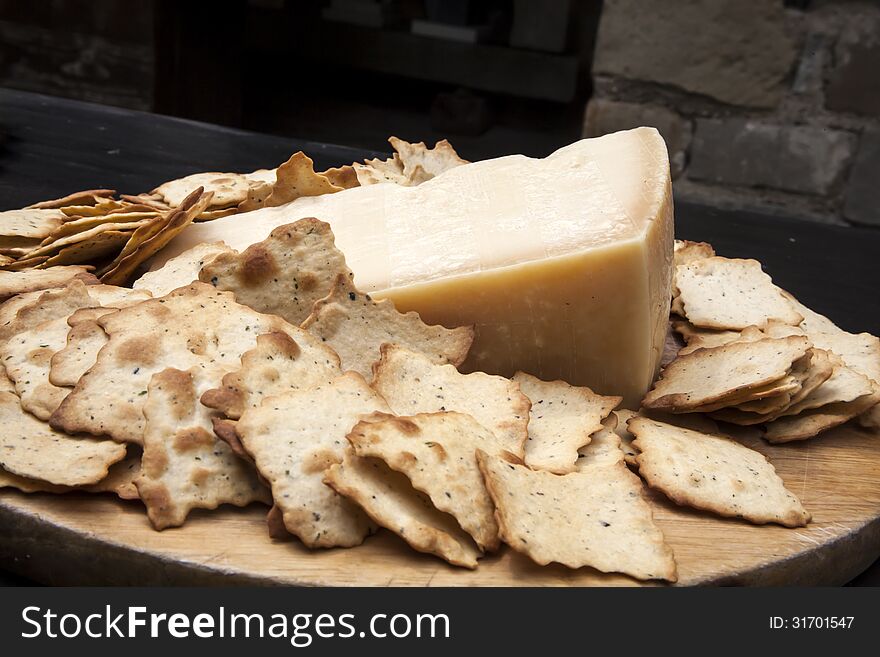 Appetizer of cheese and crackers. Appetizer of cheese and crackers