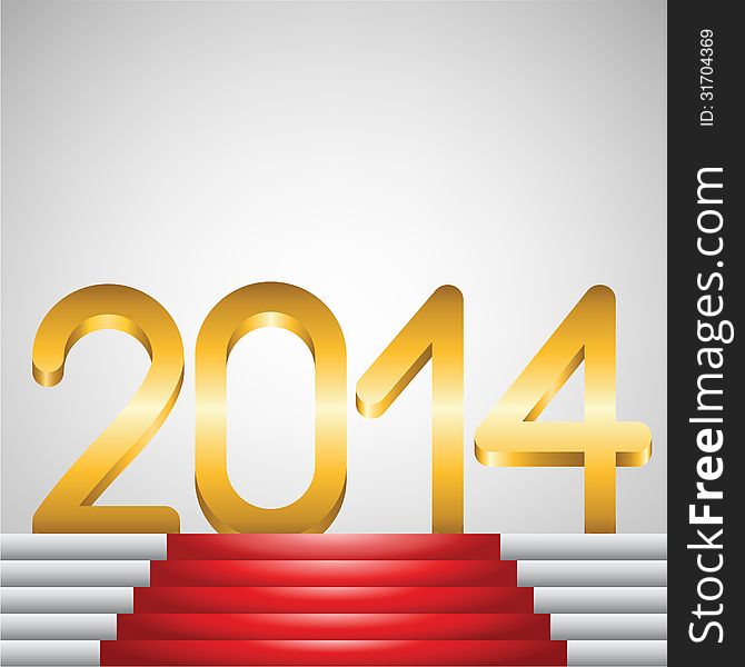 2014 year golden figures and red carpet on stairs