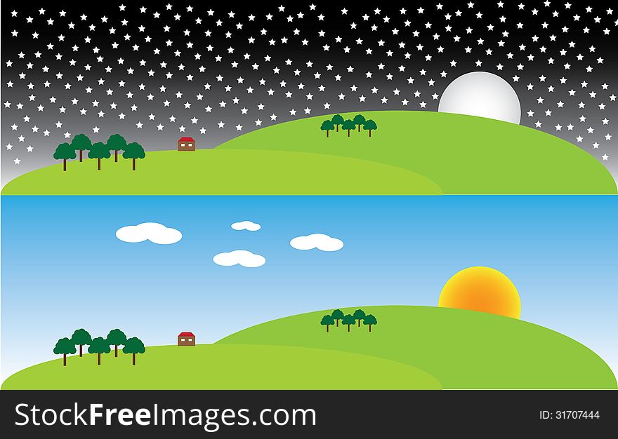Simple day and night vector landscape illustration. Simple day and night vector landscape illustration