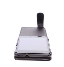 Mobile Phone In Its Case Over White Background Stock Photography Mobile Phone In Its Case Over White Background Stock Photography