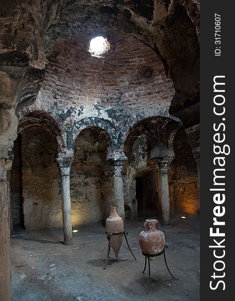 Arabic baths Palma de Mallorca, interior. Majorca, Balearic islands, Spain.