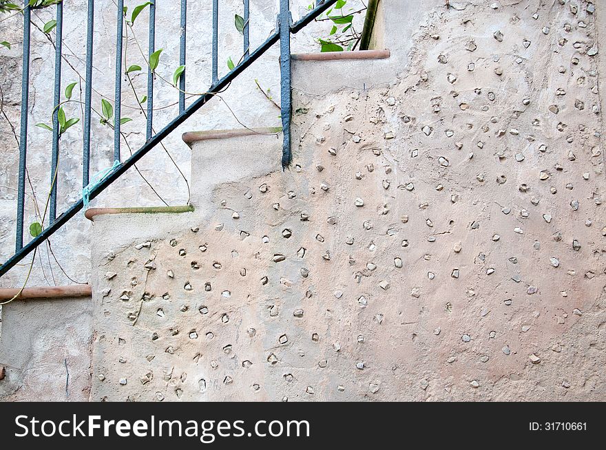 Staircase with primitive mosaic design, horizontal, Arabic baths Palma de Mallorca