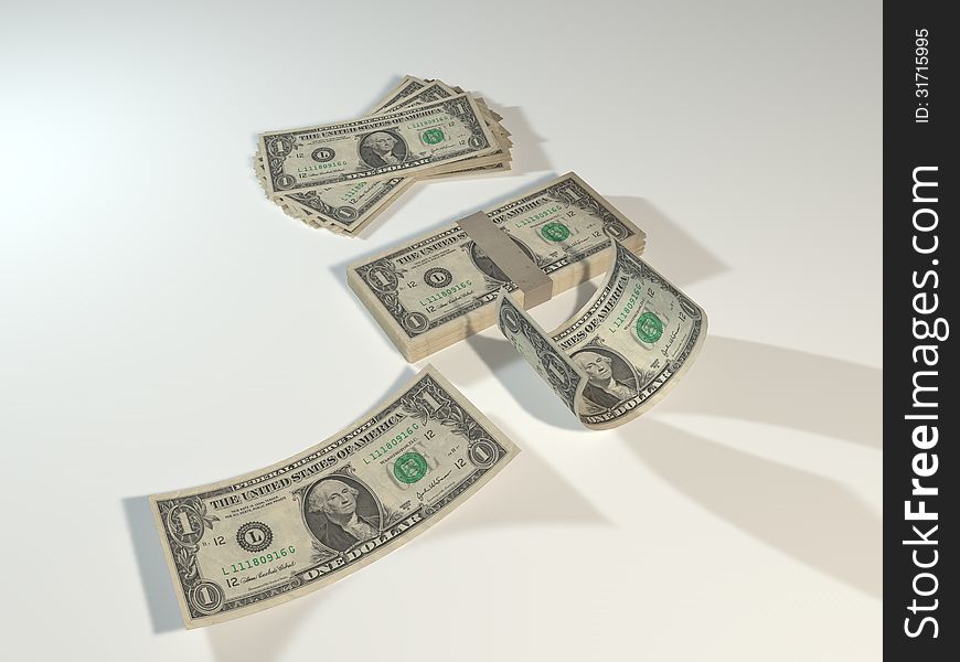 3D illustration rendering of American Dollar Bills