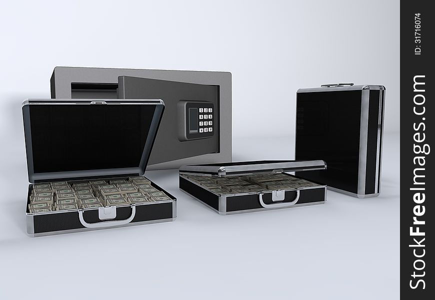 Money Briefcase And Small Vault