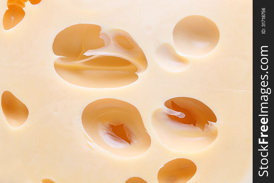 Close up cheese with holes. Takes up the entire background.