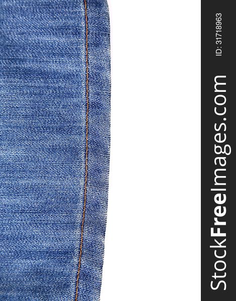 Wrinkled buttom leg of blue jean on the white background. Wrinkled buttom leg of blue jean on the white background