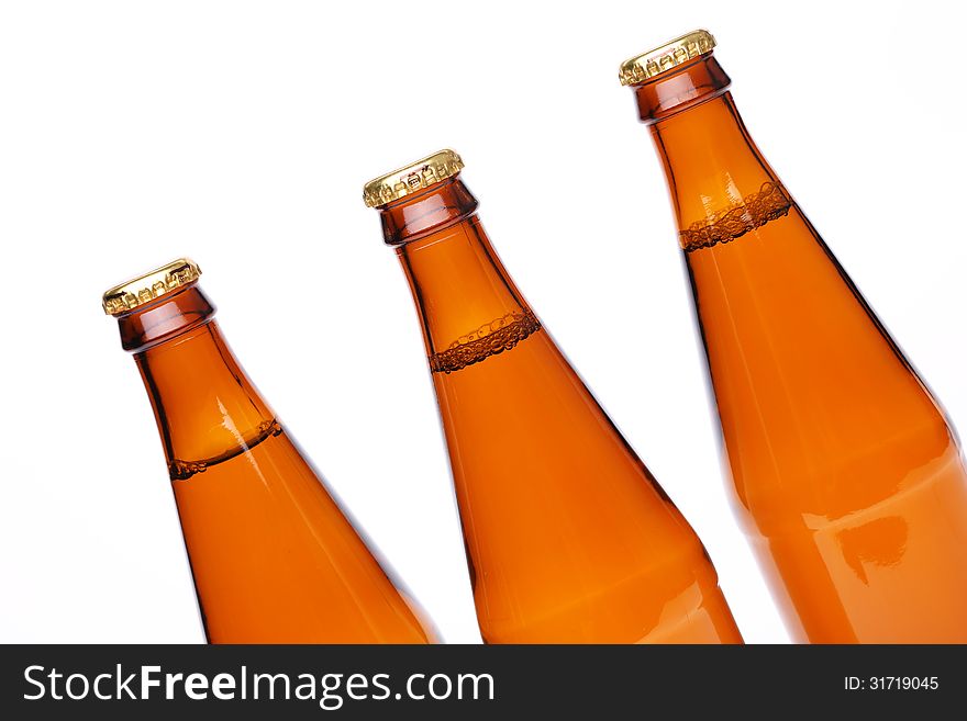 Three Cool Beer Bottle, IIsolated On White.