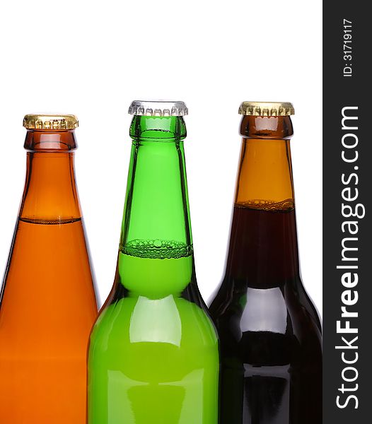 Beer collection - Three green beer bottles. Isolated on white background