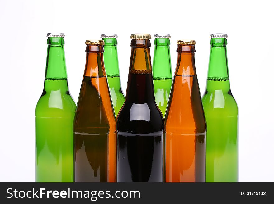 Closed Bottles Of Beer Isolated