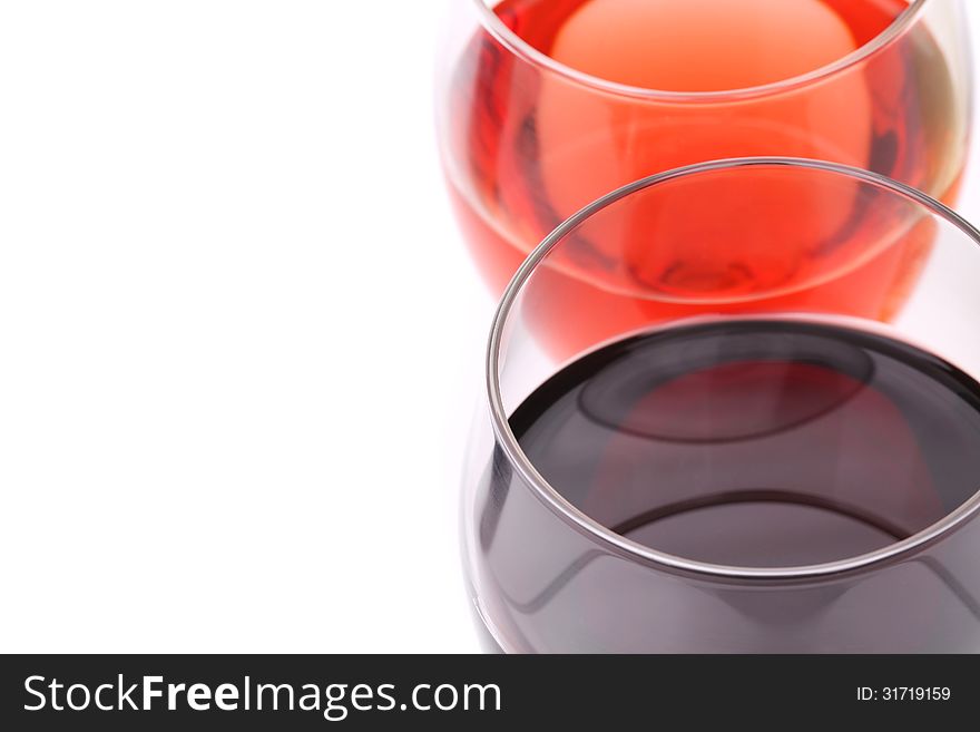 Glasses of wine view from above close-up isolated over white background