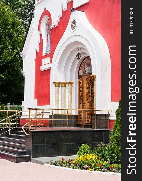 Church orthodox entrance threshold closeup