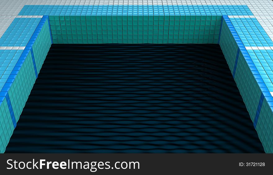 Ceramic tiled pool full of black water. Ceramic tiled pool full of black water