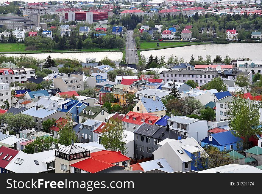 Reykjavik cityscape from above, Iceland