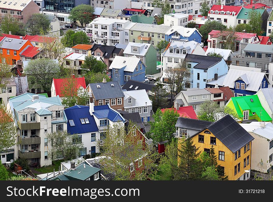 Reykjavik cityscape from above, Iceland