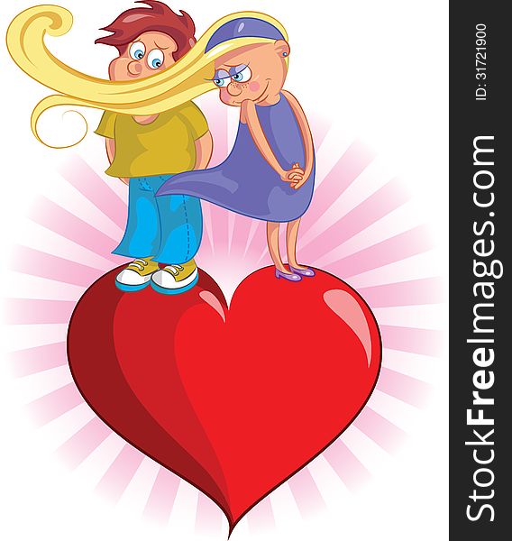 Vector illustration of boy and girl standing on heart shape. Vector illustration of boy and girl standing on heart shape