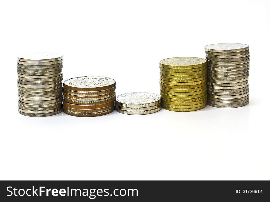 Stack of coins isolated on a white background