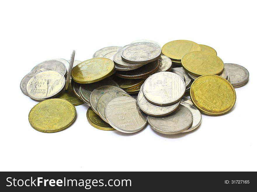 Stack of coins isolated on a white background