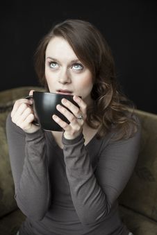 Young Woman With Black Coffee Cup Stock Photos Young Woman With Black Coffee Cup Stock Photos