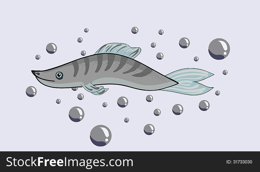 Painted fish swim among bubbles. Painted fish swim among bubbles