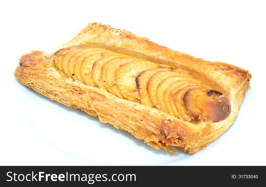 Puff pastry tart with natural apple slices gelatinous. Puff pastry tart with natural apple slices gelatinous