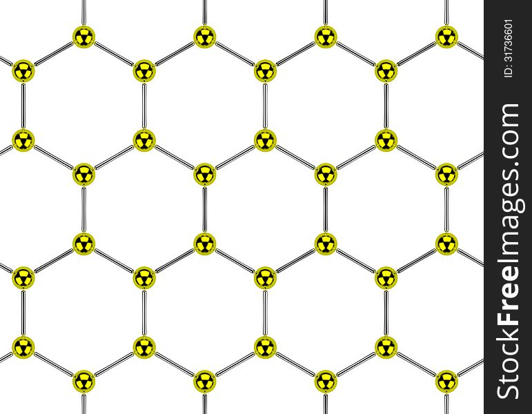 Abstract metal hexagonal lattice consisting of golden and steel balls isolated on white, seamless background. Abstract metal hexagonal lattice consisting of golden and steel balls isolated on white, seamless background